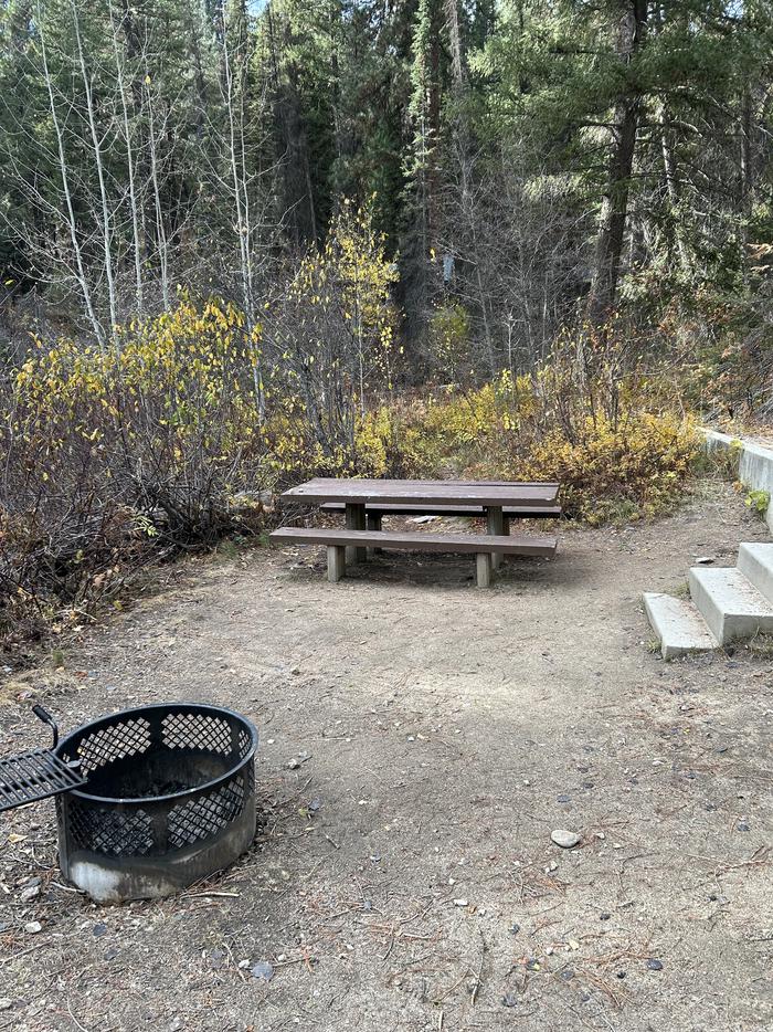 Campsite with picnic table and fire ringTen Mile Site 13