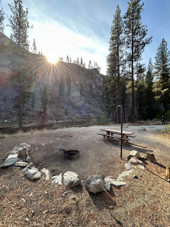 Campsite with picnic table, fire ring, and lantern hook.Black Rock Site 1