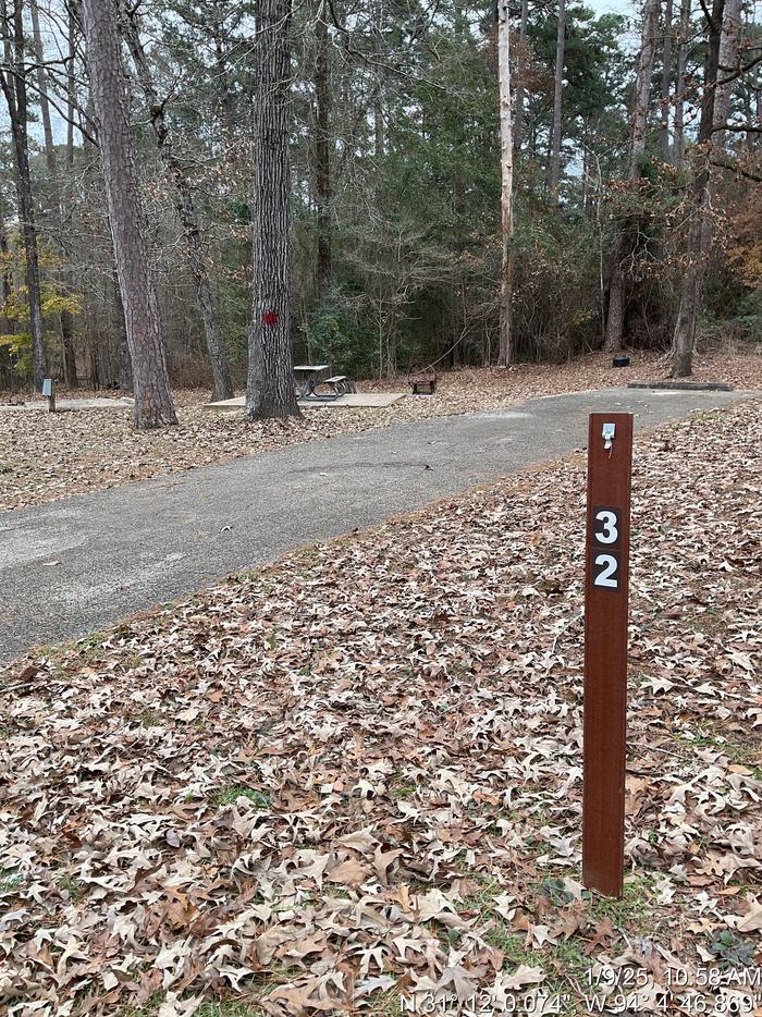 A photo of Site 32 of Loop LOOB at SAN AUGUSTINE with Picnic Table, Electricity Hookup, Fire Pit, Shade, Water Hookup