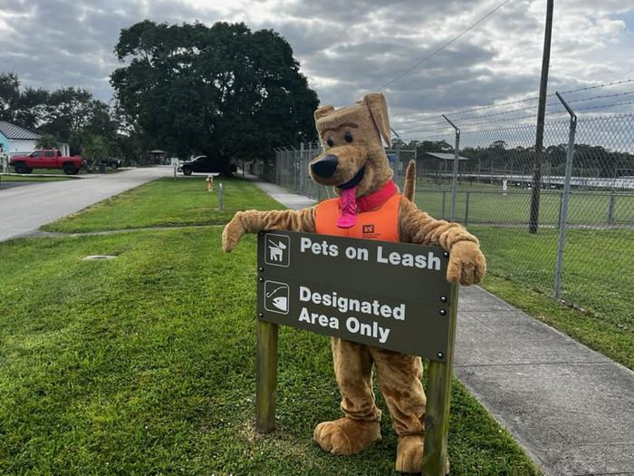 Bobber reminding everyoneFor your Safety, when fishing, fish in designated areas and please keep your pet(s) on a leash.