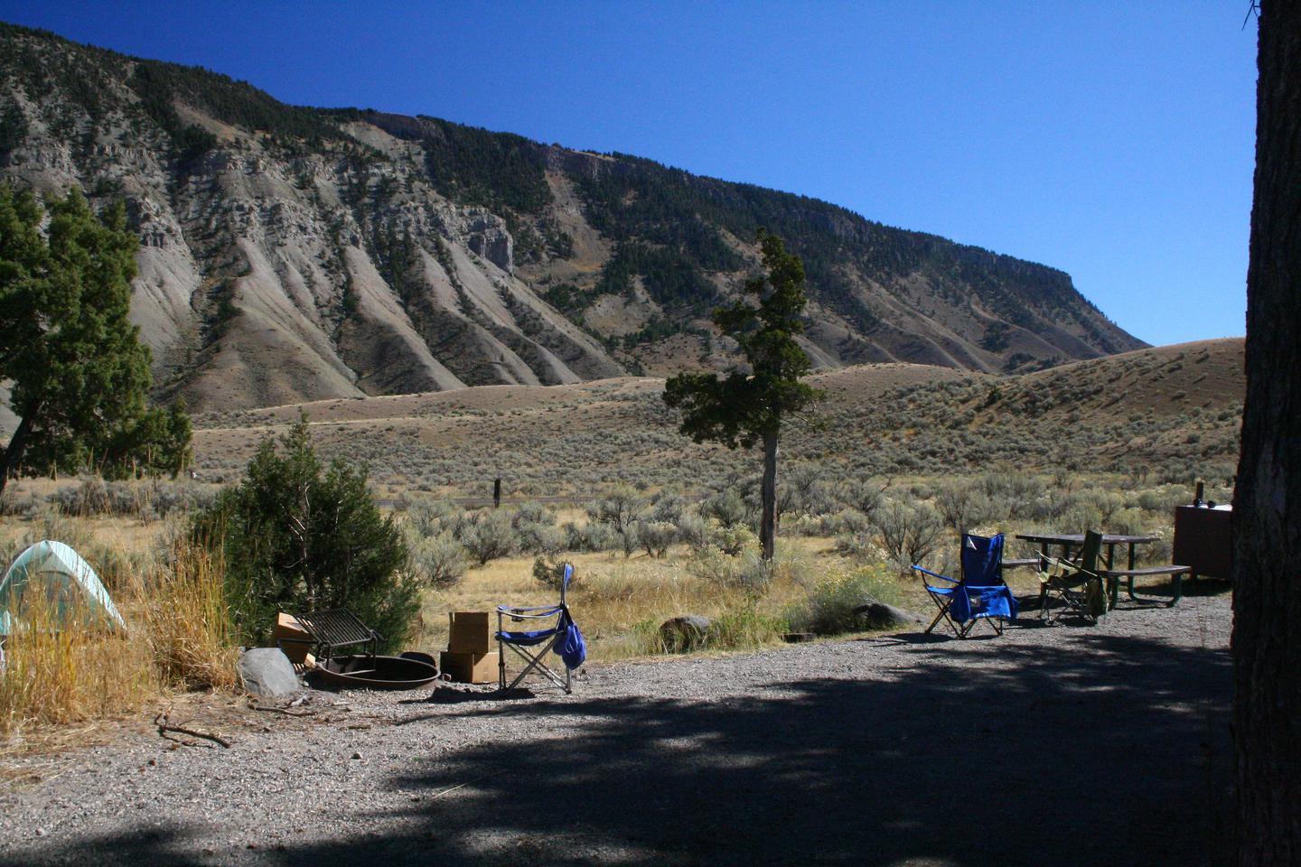 A distant bluff under a blue sky seen from campsite 32A view seen from campsite 32