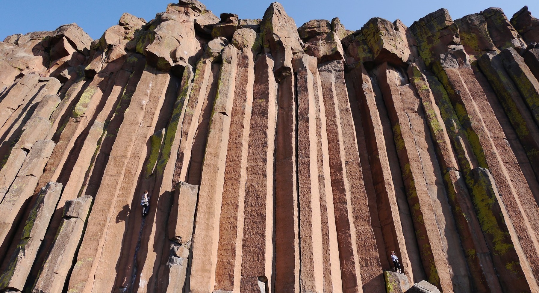 Climber on Columnar Basalt Cliffs of Trout Creek Climbing Area