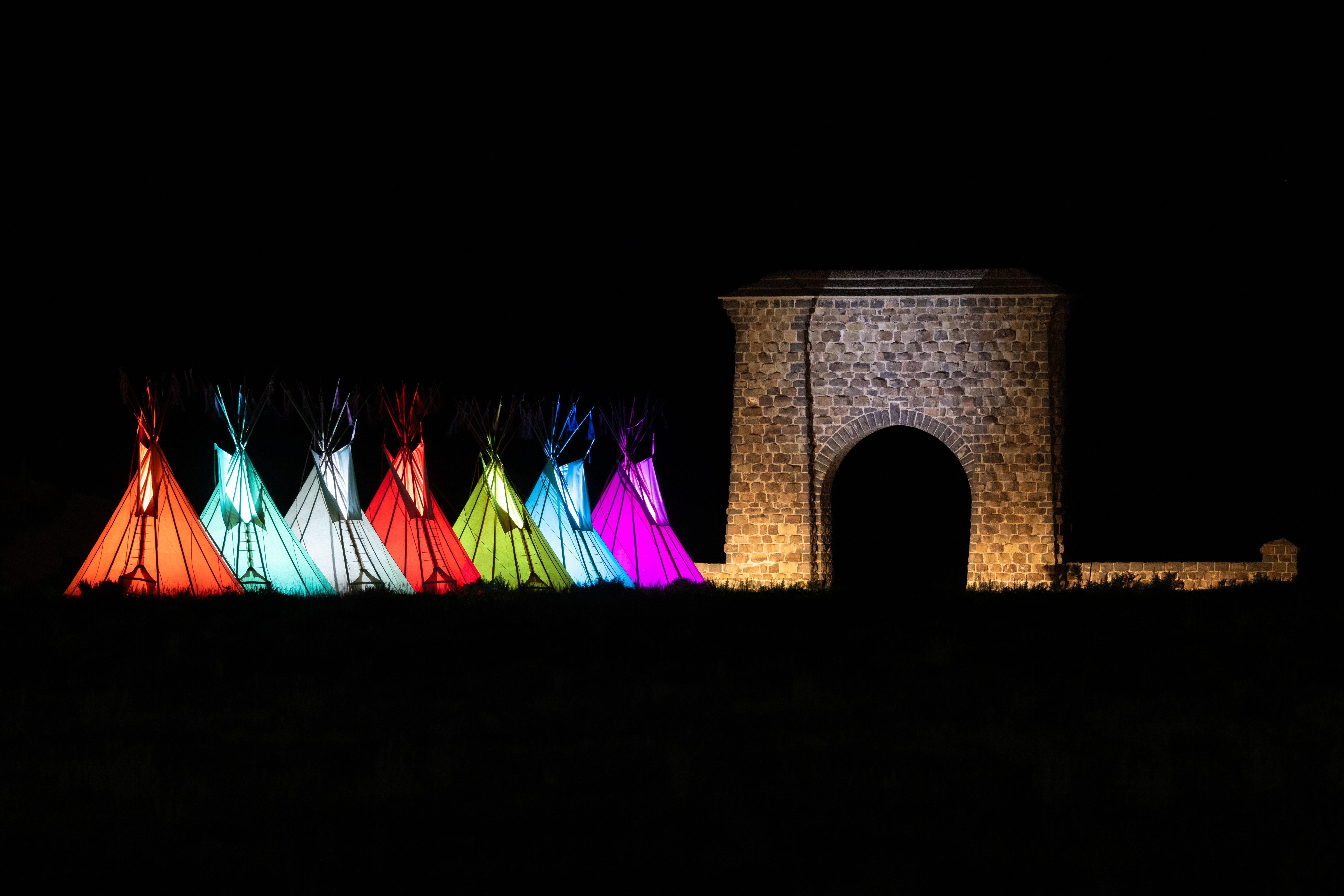Lighted Teepees at Roosevelt Arch