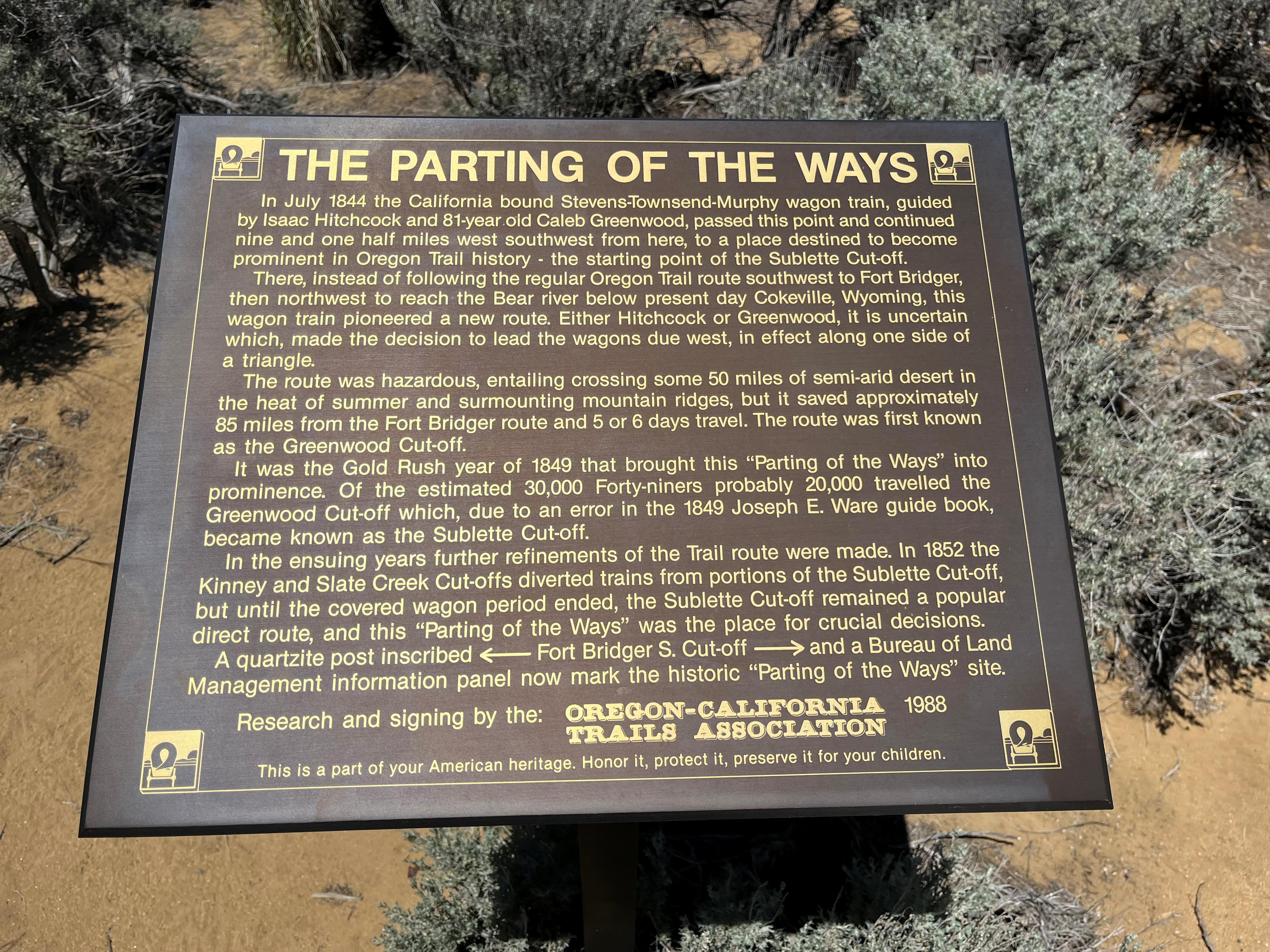 False Parting of the Ways Interpretive Sign