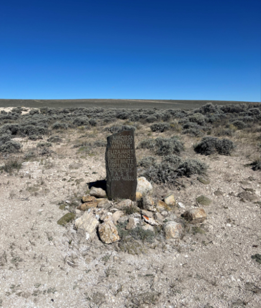 Trail marker for the crossing of the pass by the first two white women