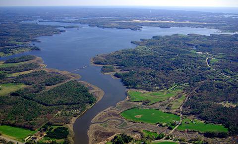 Aerial view of Great Bay National Estuarine Research Reserve, New Hampshire.