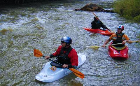 kayakers paddling swift waterkayakers in the river