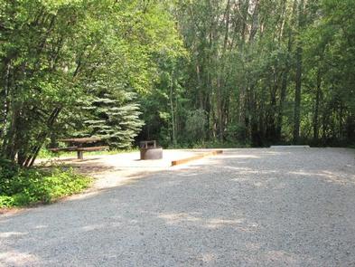 CASCADE (COLORADO)Campsite surrounded by trees with picnic table and fire pit