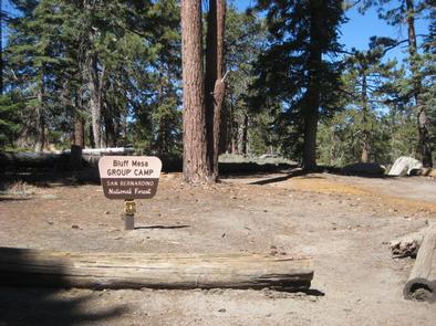 Scenic view of Bluff Mesa Group Camp Sign