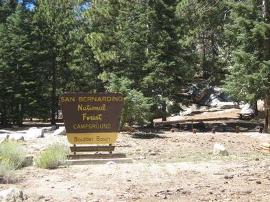 View of Boulder Basin Campground with campground sign.