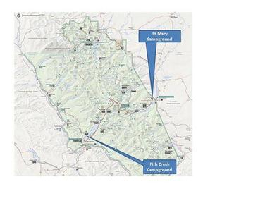 A map comparing the locations of Fish Creek and St. Mary Campgrounds