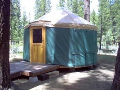 Example of a yurt campsiteThere are six yurts available in Fallen Leaf Campground. 