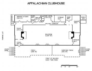 APPALACHIAN CLUBHOUSE floor planFloor plan showing exits from the building