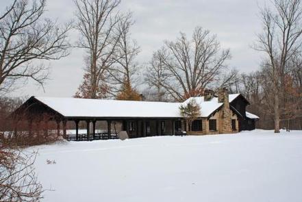 The Ledges Shelter covered in snow. The shelter is reservable year-round.