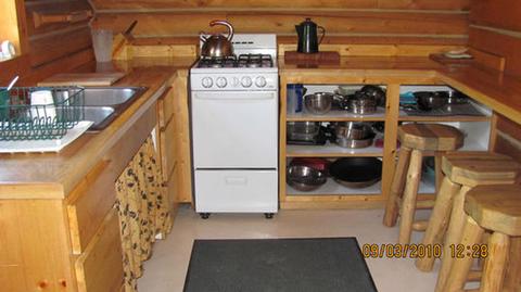 GORDON REESE CABIN kitchenKitchen amenities.