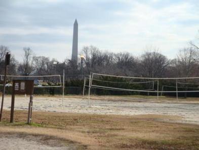 Parkway Drive Volleyball Court Nets with Washington Monument in the background