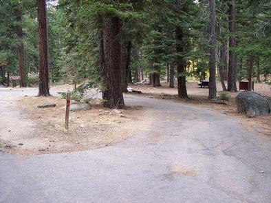 Example of a pull thru campsiteEach campsite has a picnic table, food locker and fire ring