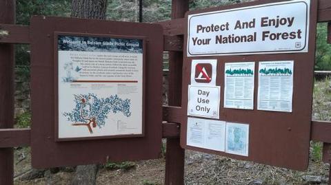 This is a picture of a bulletin boardBalsam Glade Recreation Site bulletin board