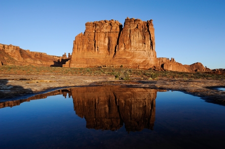 The Organ with PotholesThe Organ rock formation is reflected in one of many natural potholes.