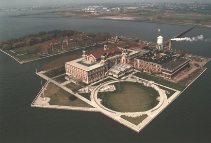 Bird's Eye View of Ellis IslandEllis Island was expanded from just a couple acres to over 30 to make room for a large immigration processing station, that included a state of the art hospital complex.