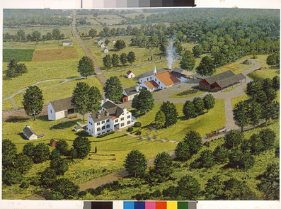 Historical Rendering of Hopewell Furnace in Operation, 1840Overview of the Hopewell Furnace "iron plantation" community in operation during its prime.