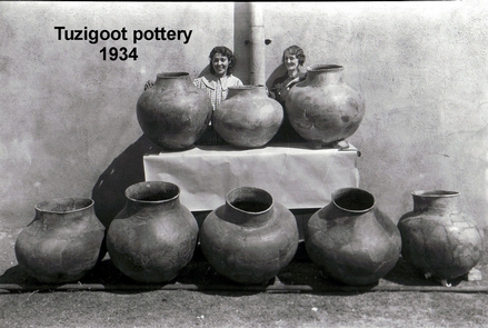Tuzigoot OllasDuring the 1930s, when Tuzigoot was excavated, the procedure was to rebuild artifacts. These women were employed as part of the CCC to glue back together these large olla pots. Today we know that gluing them back together can actually damage the pots.
