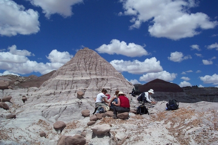 Paleontological ExcavationResearchers dig for fossils in the badlands.
