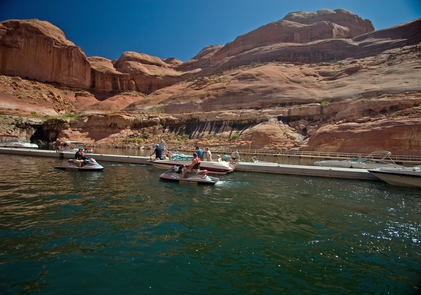 Rainbow Bridge DocksThe only way to access Rainbow Bridge is by a two-day hike across the Navajo Nation, or a fifty-mile boat trip up Lake Powell.