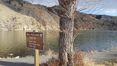 BLM walking path sign adjacent to Hauser Lake near the boat ramp.
